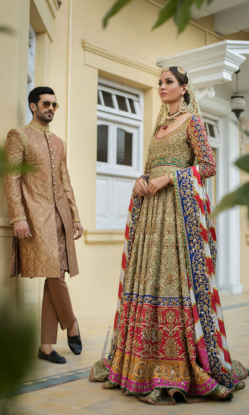 Antique Gold Zardozi Jamawar Anarkali Gharara (3-Piece) - Image 1