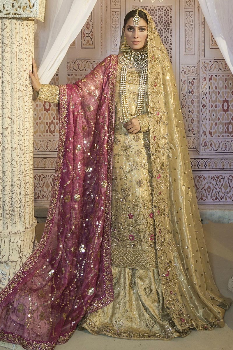 Gold Embroidered Jamawar Farshi Gharara (3-Piece) - Image 2