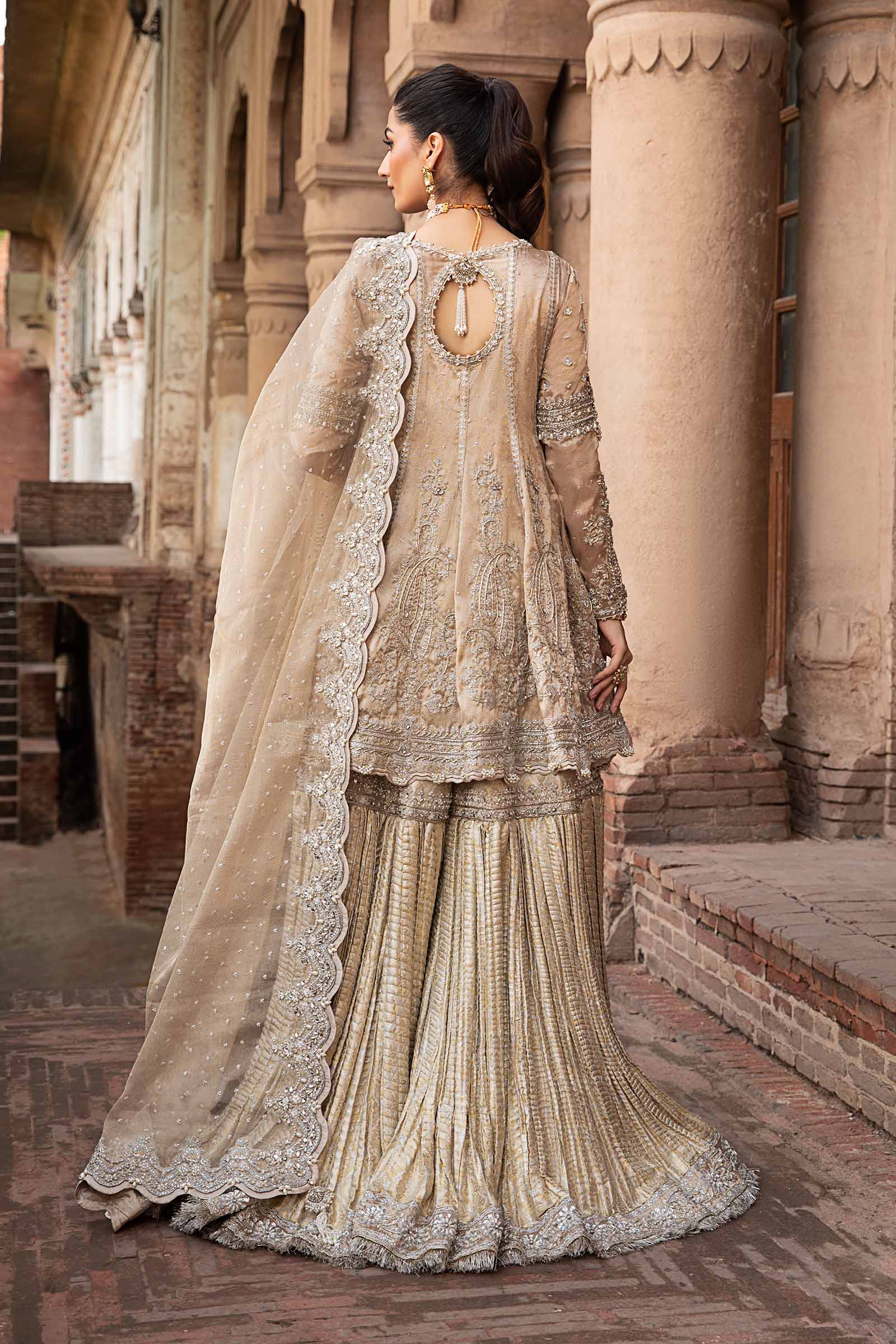 Dull Gold Embellished Self Tissue Angrakha Gharara (3-Piece) - Image 7