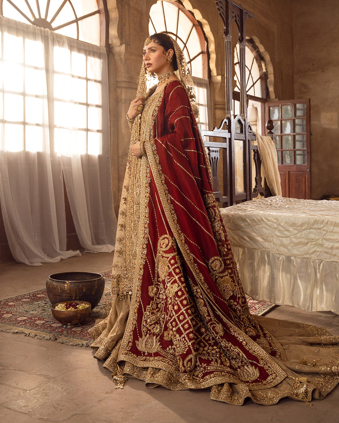 Gold Zardozi Khaadi Net Farshi Gharara (3-Piece) - Image 2