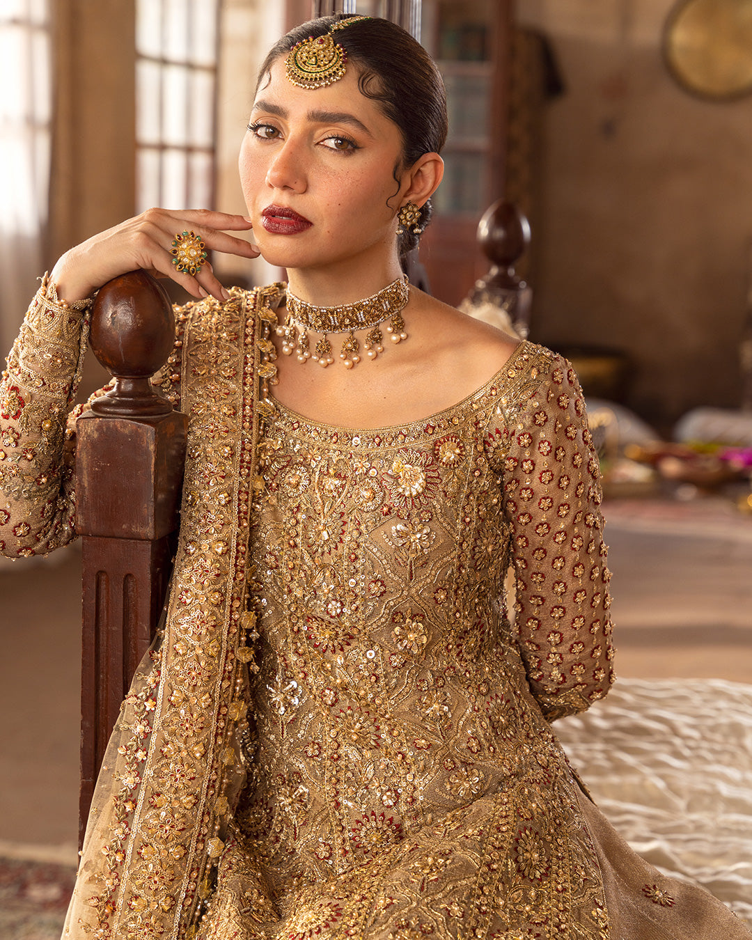 Gold Zardozi Khaadi Net Farshi Gharara (3-Piece) - Image 5