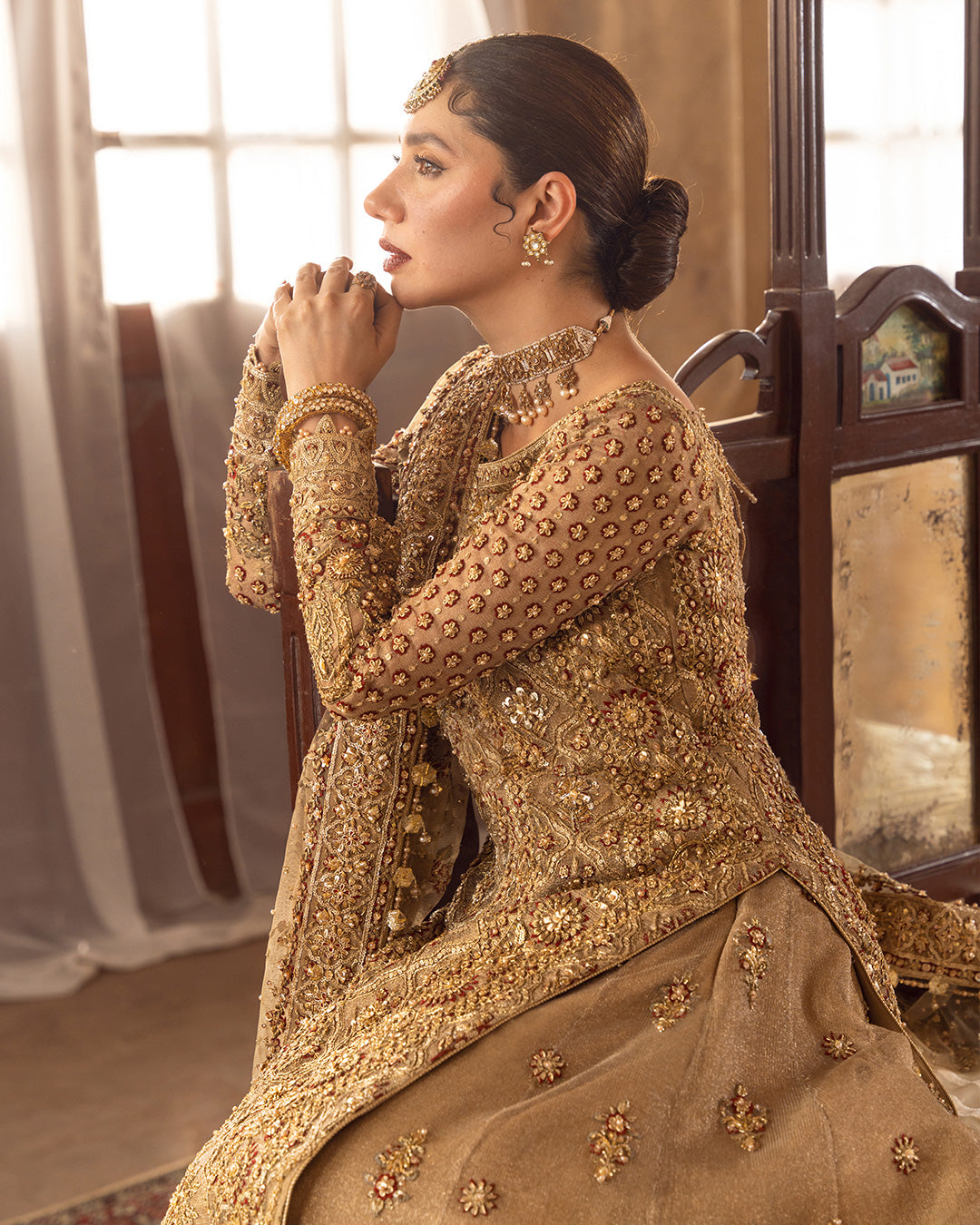 Gold Zardozi Khaadi Net Farshi Gharara (3-Piece) - Image 6