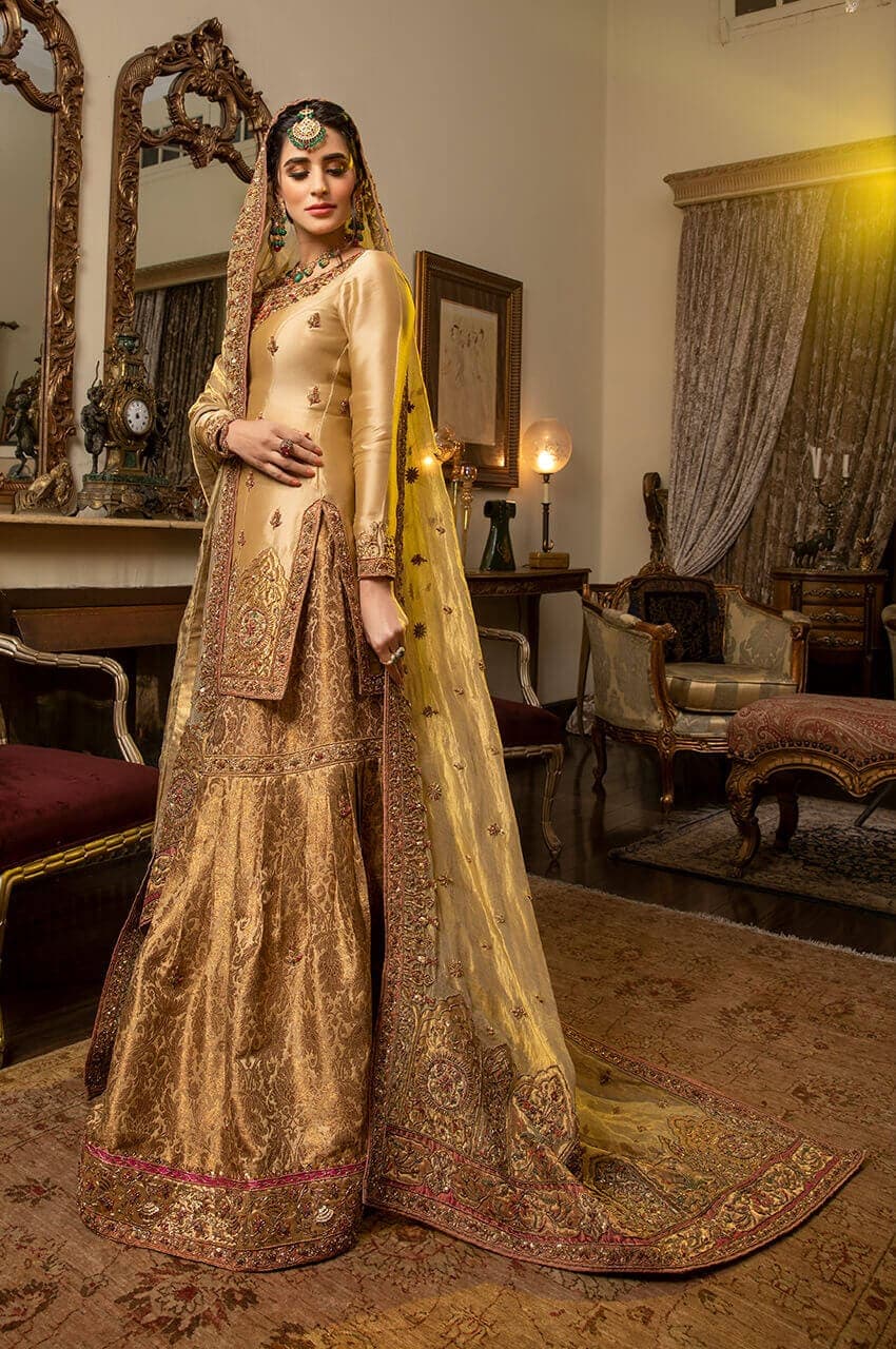 Pakistani Rust Gold Zardozi Khimkhaab Gharara (3-Piece) - Image 4