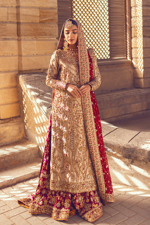 Pakistani Golden Maisuri Embroidered Bridal Gharara (3-Piece) - Image 1