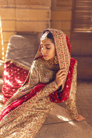 Pakistani Golden Maisuri Embroidered Bridal Gharara (3-Piece) - Image 5