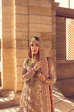 Golden Maisuri Embroidered Bridal Gharara (3-Piece) - Image 2