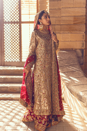 Golden Maisuri Embroidered Bridal Gharara (3-Piece) - Image 3