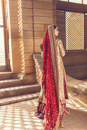 Golden Maisuri Embroidered Bridal Gharara (3-Piece) - Image 4