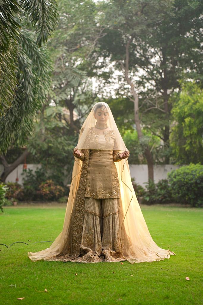 Gold Zardozi Masoori Shirt & Chikankari Gharara (3-Piece) - Image 2