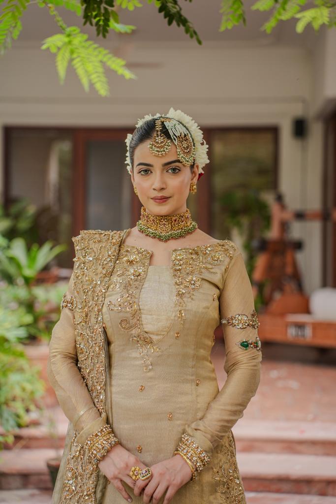 Gold Zardozi Masoori Shirt & Chikankari Gharara (3-Piece) - Image 4