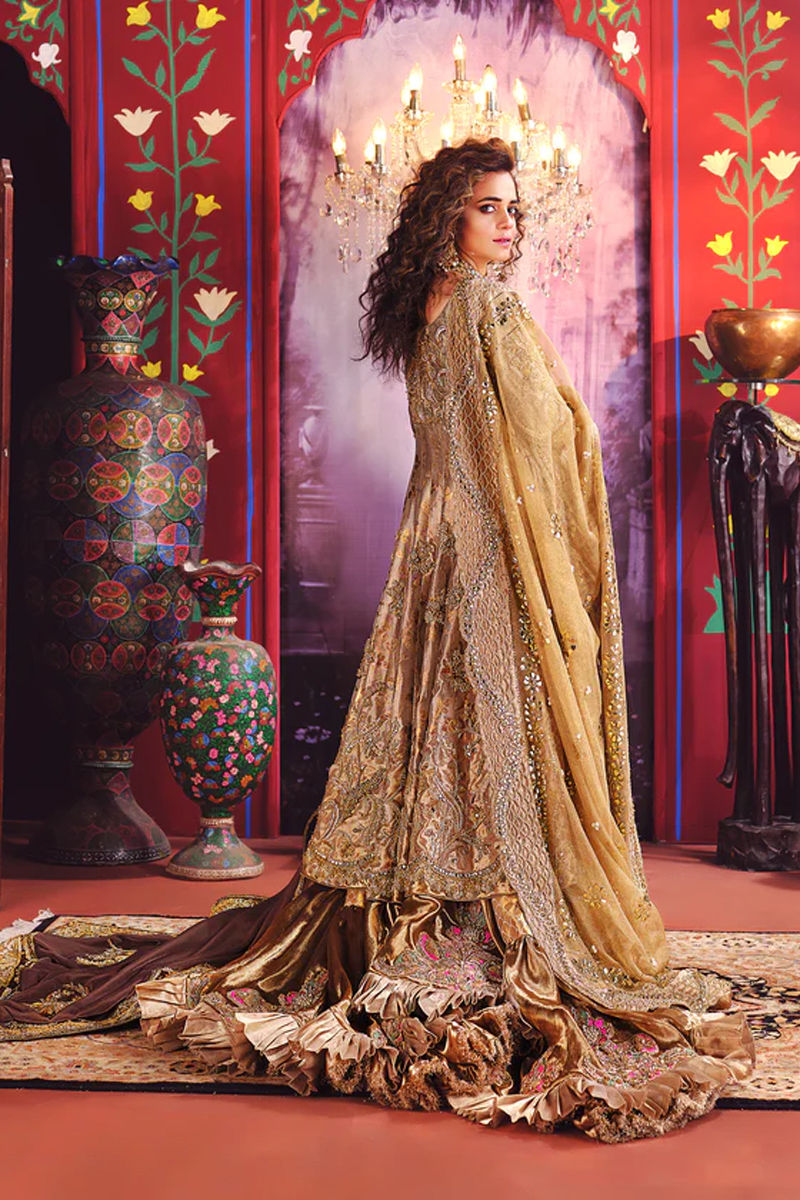 Gold Zardozi Metallic Silk Peshwas Dress (3-Piece) - Image 1