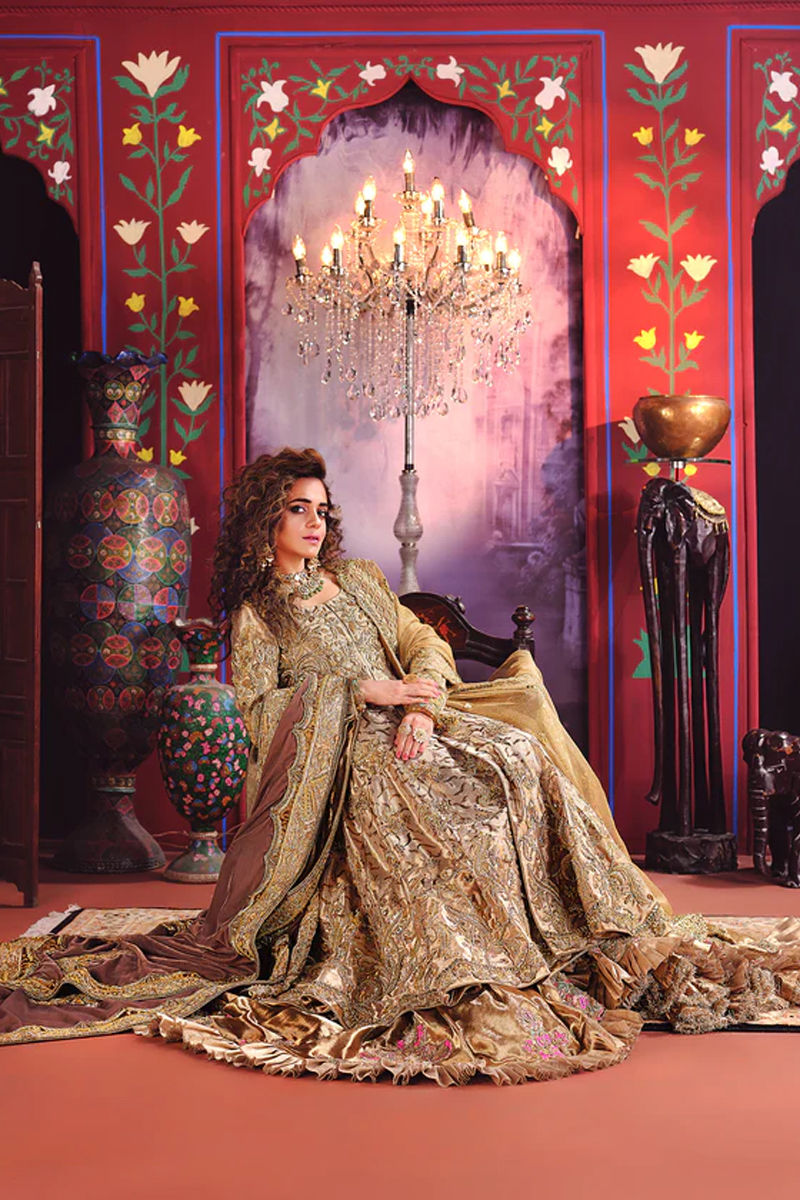 Gold Zardozi Metallic Silk Peshwas Dress (3-Piece) - Image 3