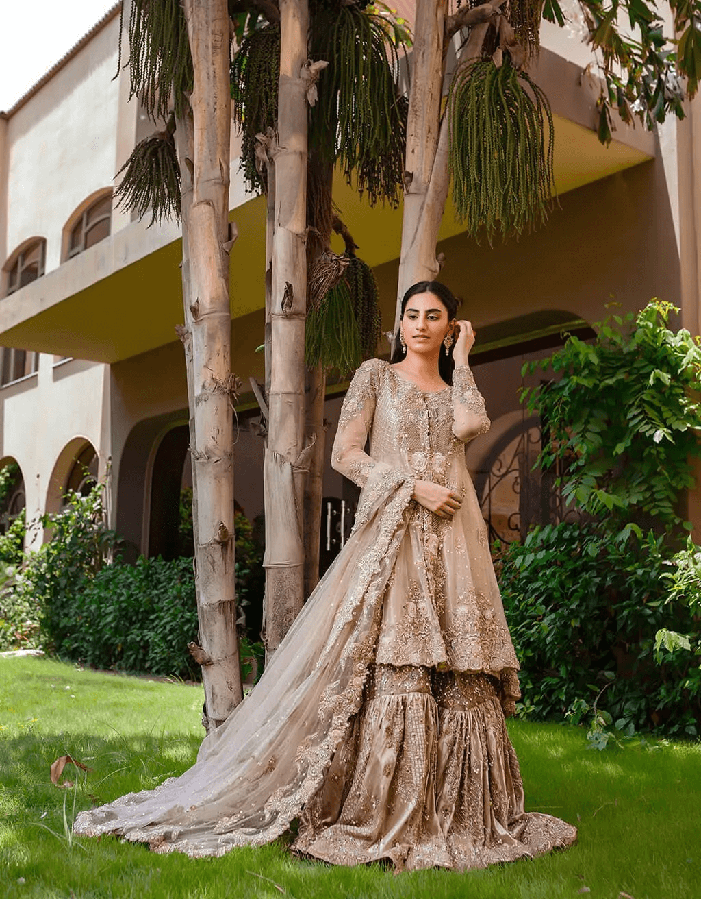 Gold Embellished Net Gharara Set (3-Piece) - Image 5