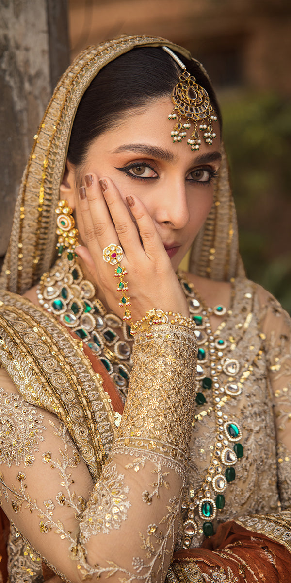 Champagne Embroidered Net & Tissue Gharara (3-Piece) - Image 10