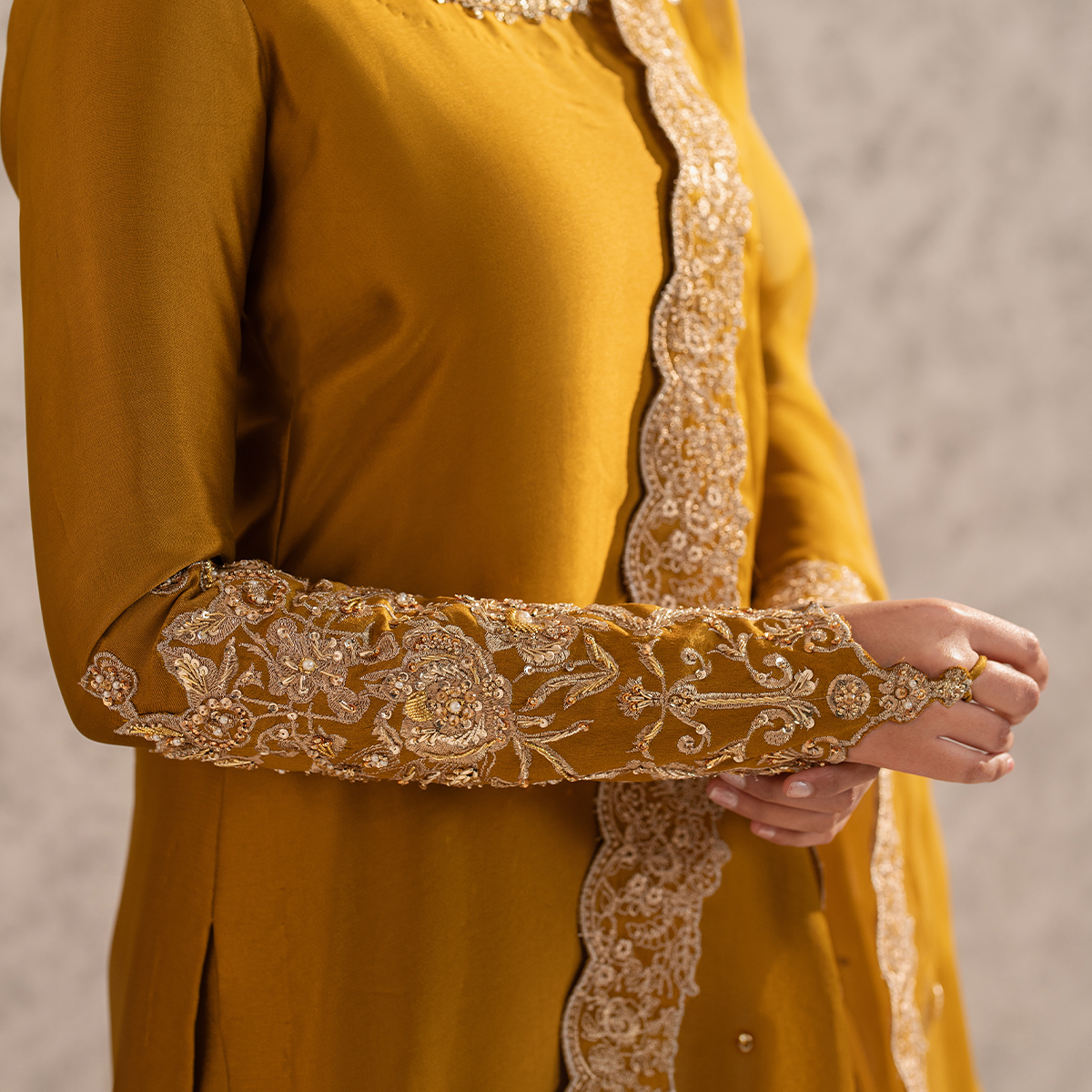 Mikago Gold Embroidered Pure Tissue Silk Gharara (4-Piece) - Image 2