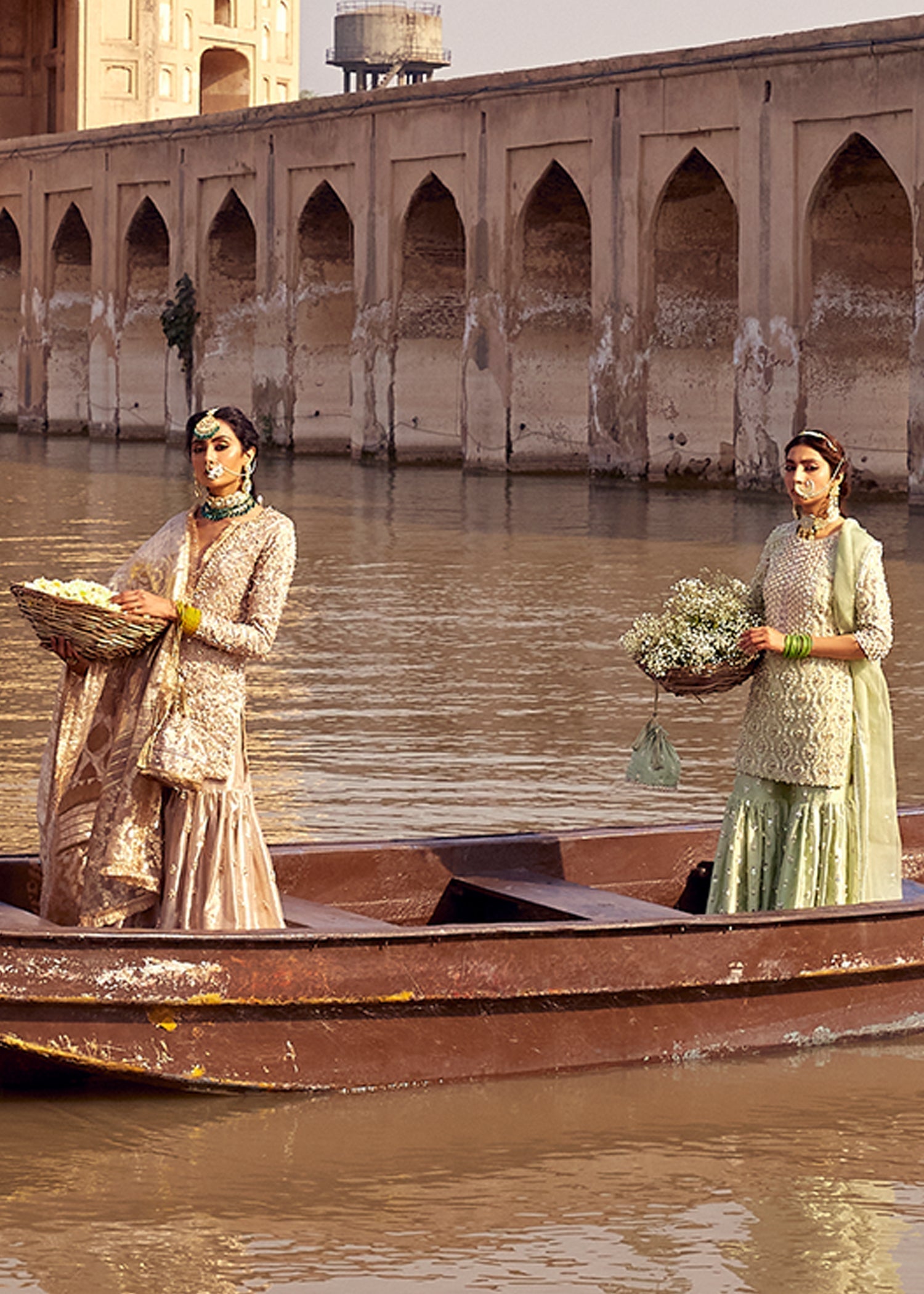 Golden Hand-Embellished Pure Tissue Gharara (3-Piece) - Image 2