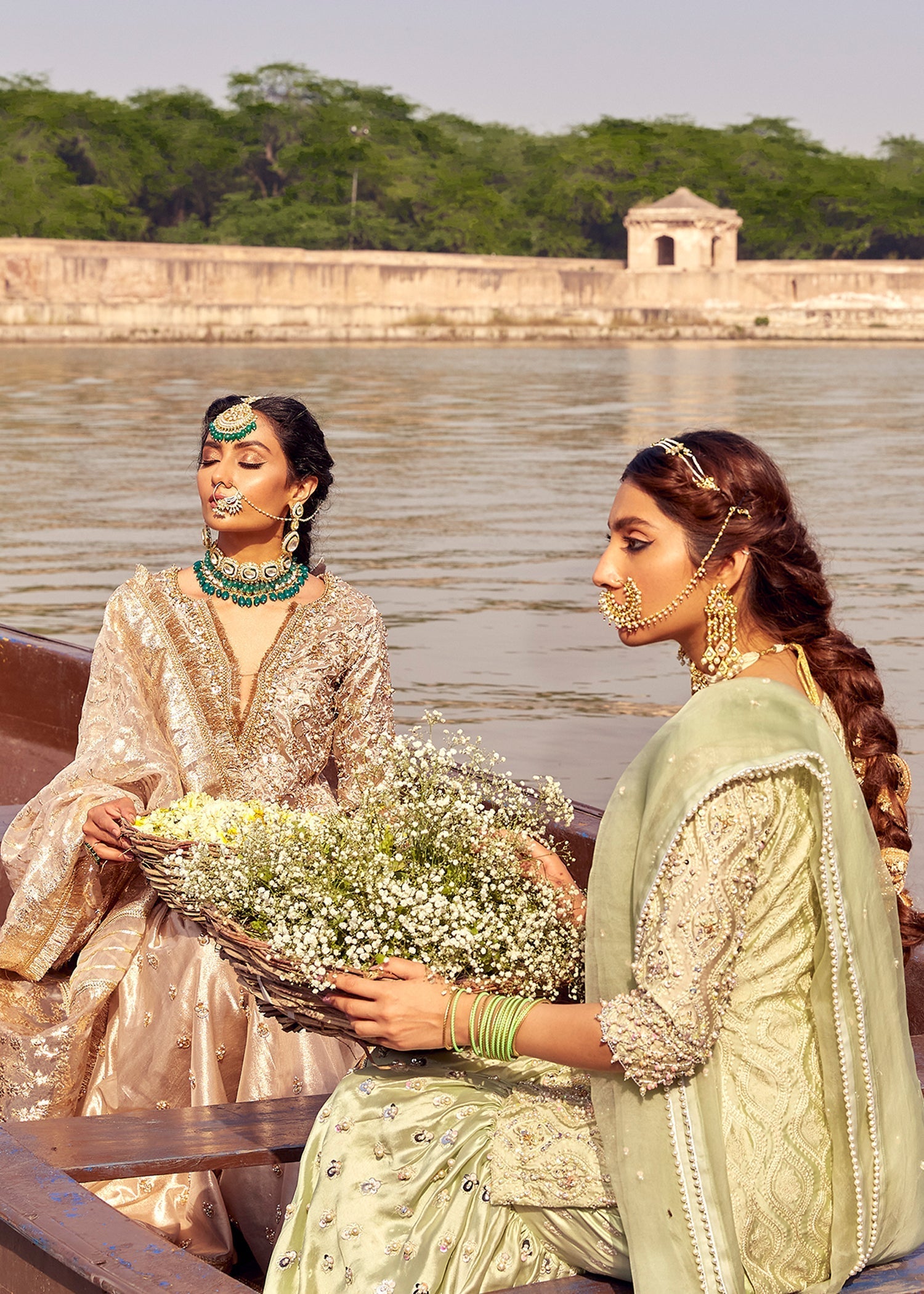 Golden Hand-Embellished Pure Tissue Gharara (3-Piece) - Image 4