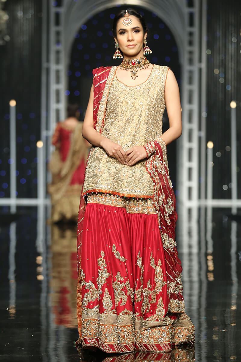 Pakistani Gold Ganga Jamni Tissue Gharara (3-Piece) - Image 1