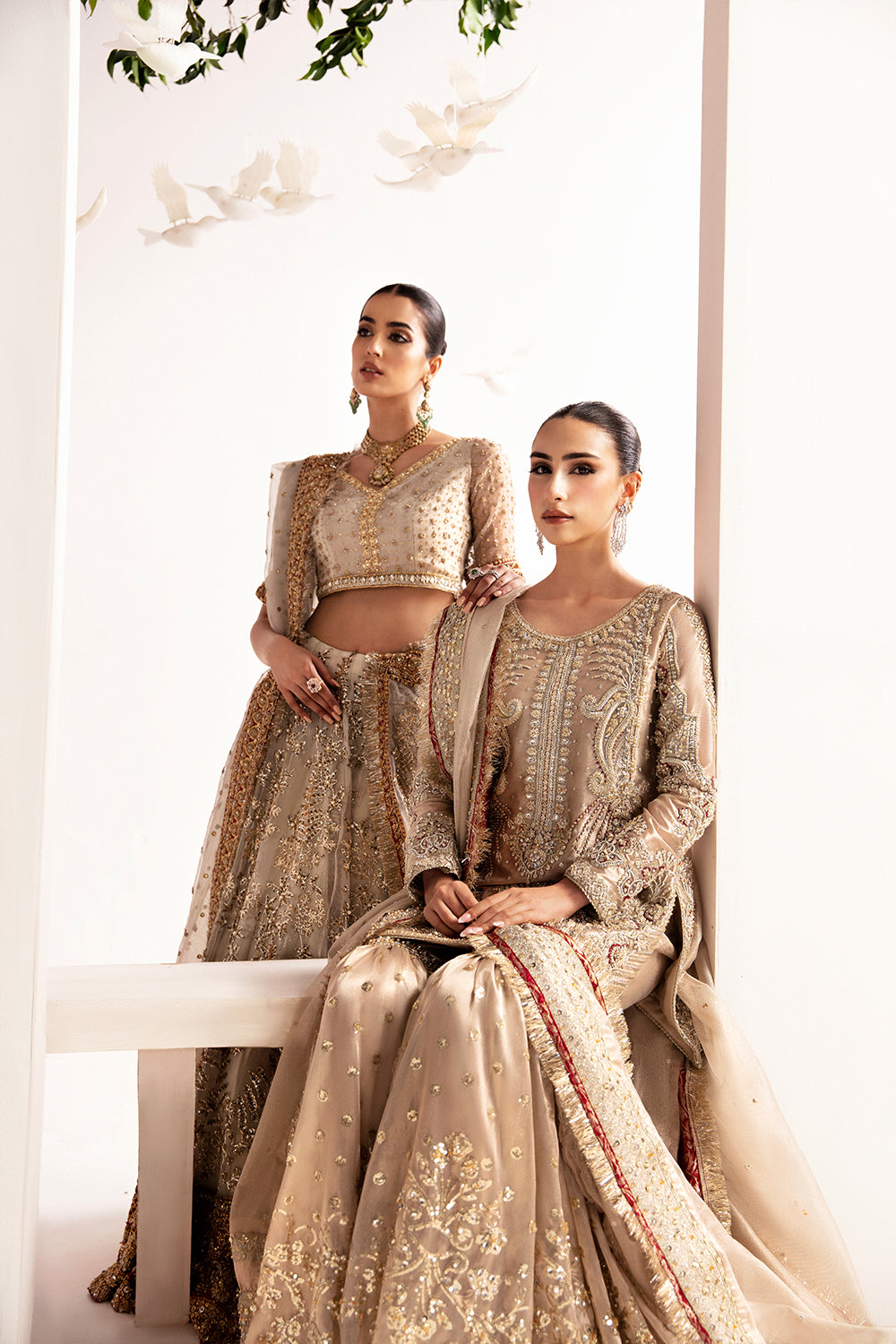 Champagne Sheesha & Gota Tissue Silk Gharara (3-Piece) - Image 6