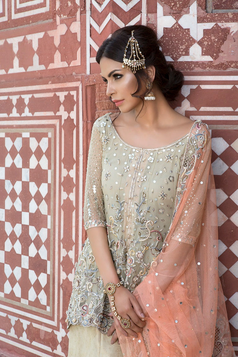 Gold Embellished Silk-Blend Gharara Set (3-Piece) - Image 3