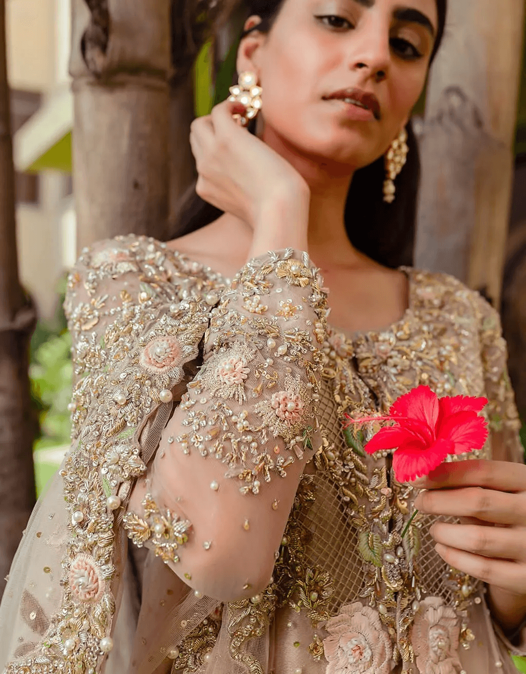 Gold Embellished Net Silk Gharara Set (3-Piece) - Image 2