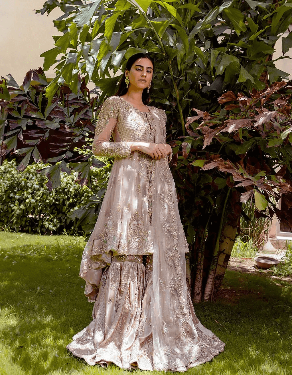 Gold Embellished Net Silk Gharara Set (3-Piece) - Image 4