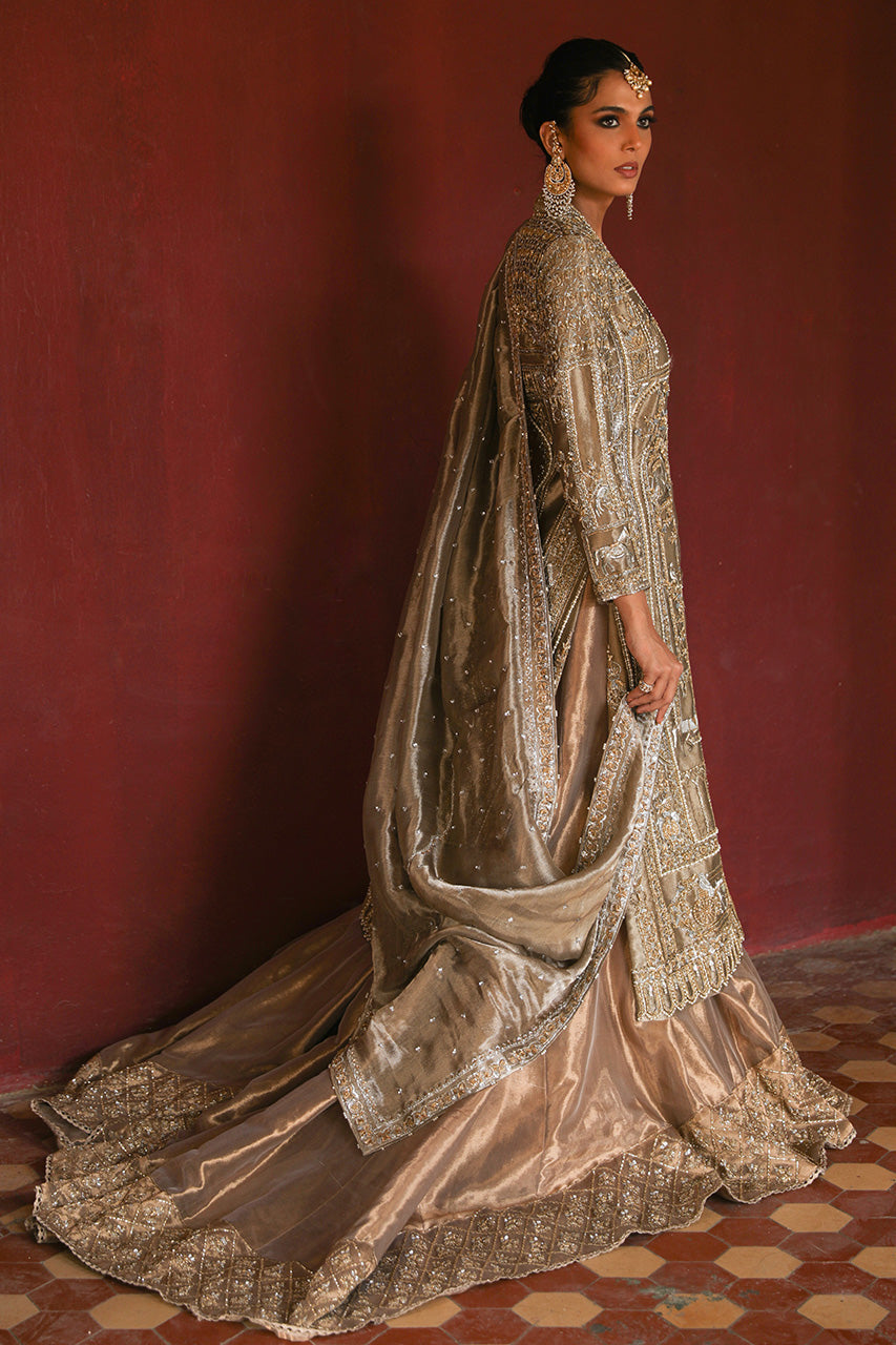 Metallic Gold Zardozi Silk & Net Bridal Gharara (3-Piece) - Image 4