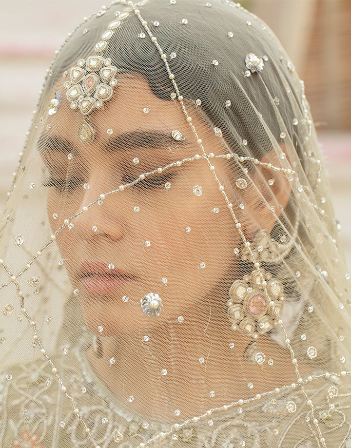 Champagne Handworked Tissue Gharara Set (3-Piece) - Image 11