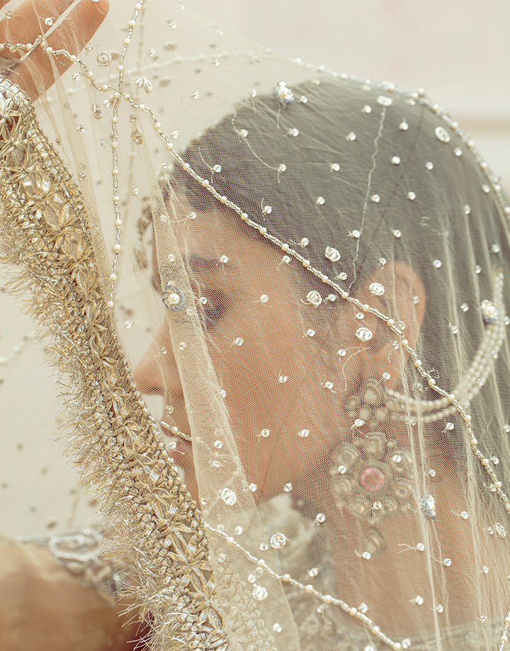 Champagne Handworked Tissue Gharara Set (3-Piece) - Image 2