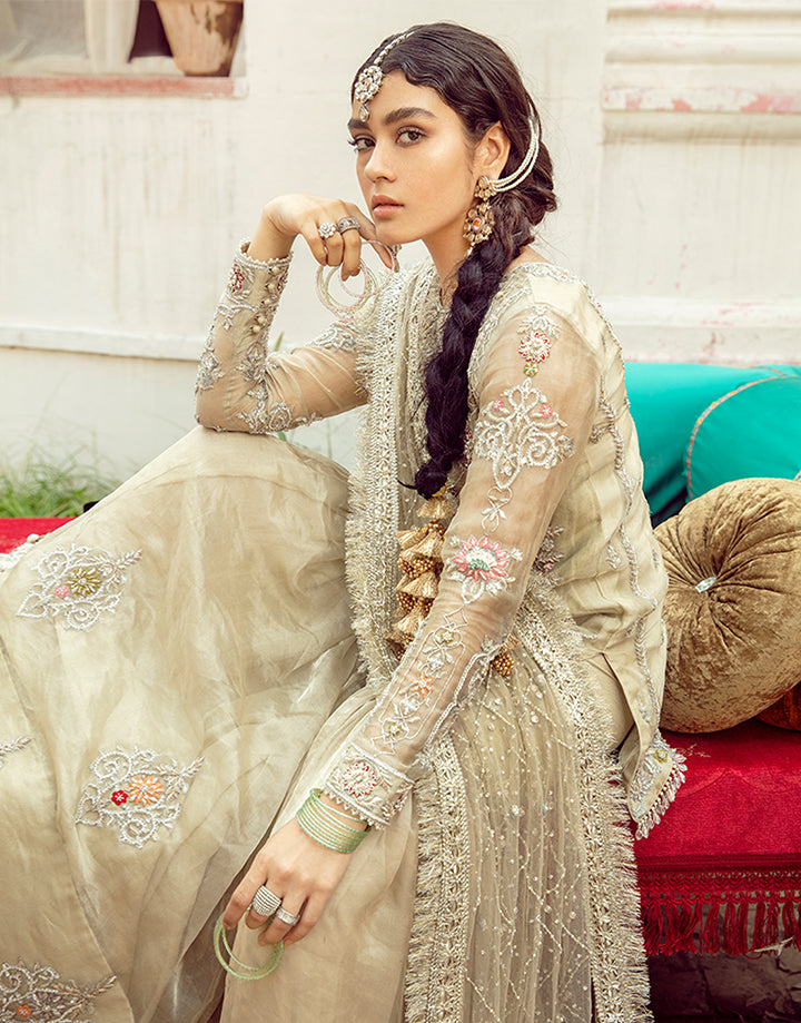 Champagne Handworked Tissue Gharara Set (3-Piece) - Image 5