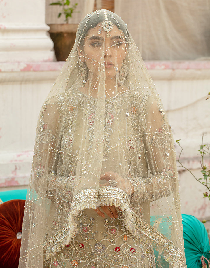 Champagne Handworked Tissue Gharara Set (3-Piece) - Image 4