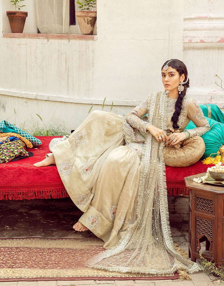 Champagne Handworked Tissue Gharara Set (3-Piece) - Image 8