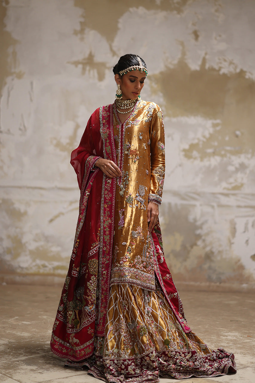 Indian Gold Zardozi Tissue Silk Farshi Gharara (3-Piece) - Image 1