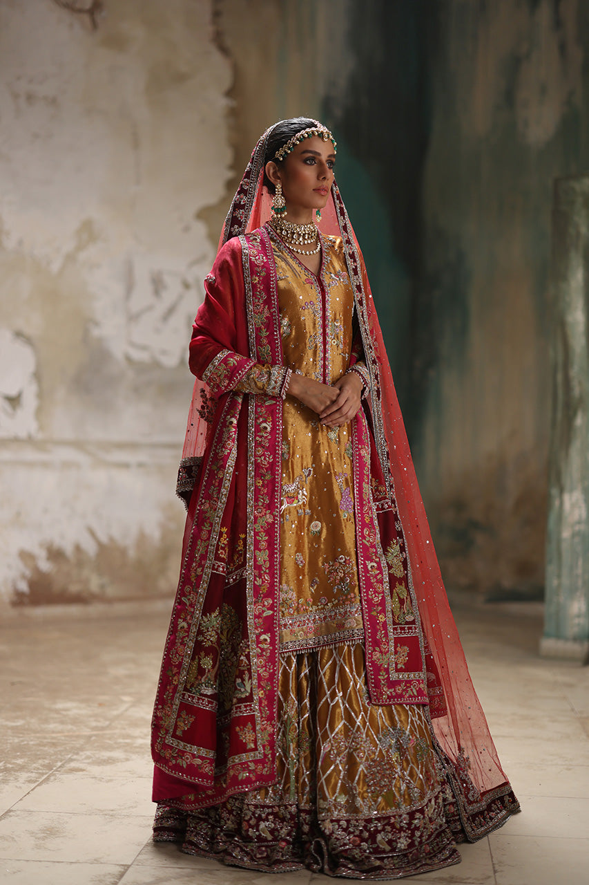 Indian Gold Zardozi Tissue Silk Farshi Gharara (3-Piece) - Image 3