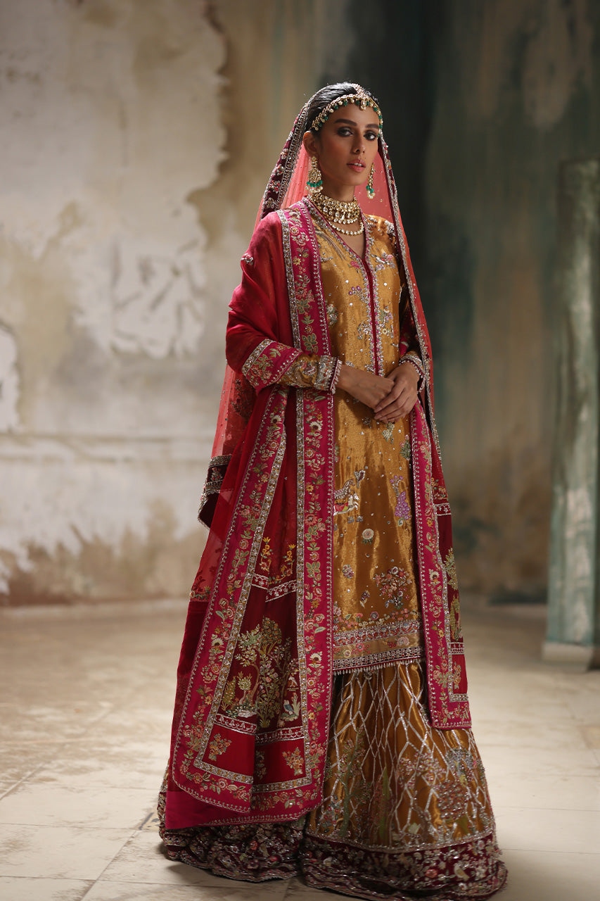 Indian Gold Zardozi Tissue Silk Farshi Gharara (3-Piece) - Image 4