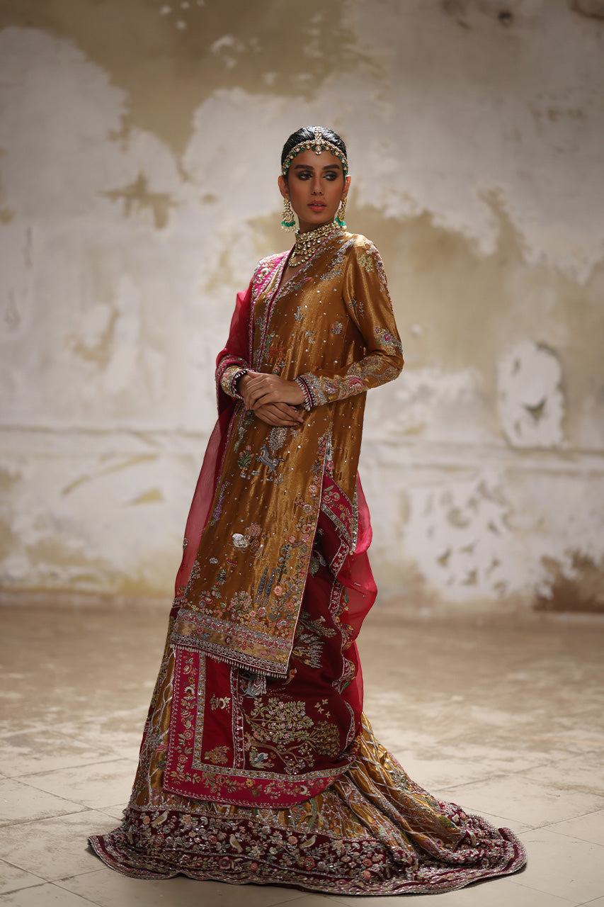 Indian Gold Zardozi Tissue Silk Farshi Gharara (3-Piece) - Image 5