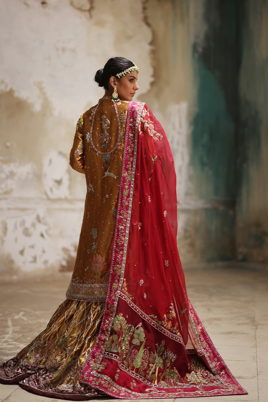 Indian Gold Zardozi Tissue Silk Farshi Gharara (3-Piece) - Image 6