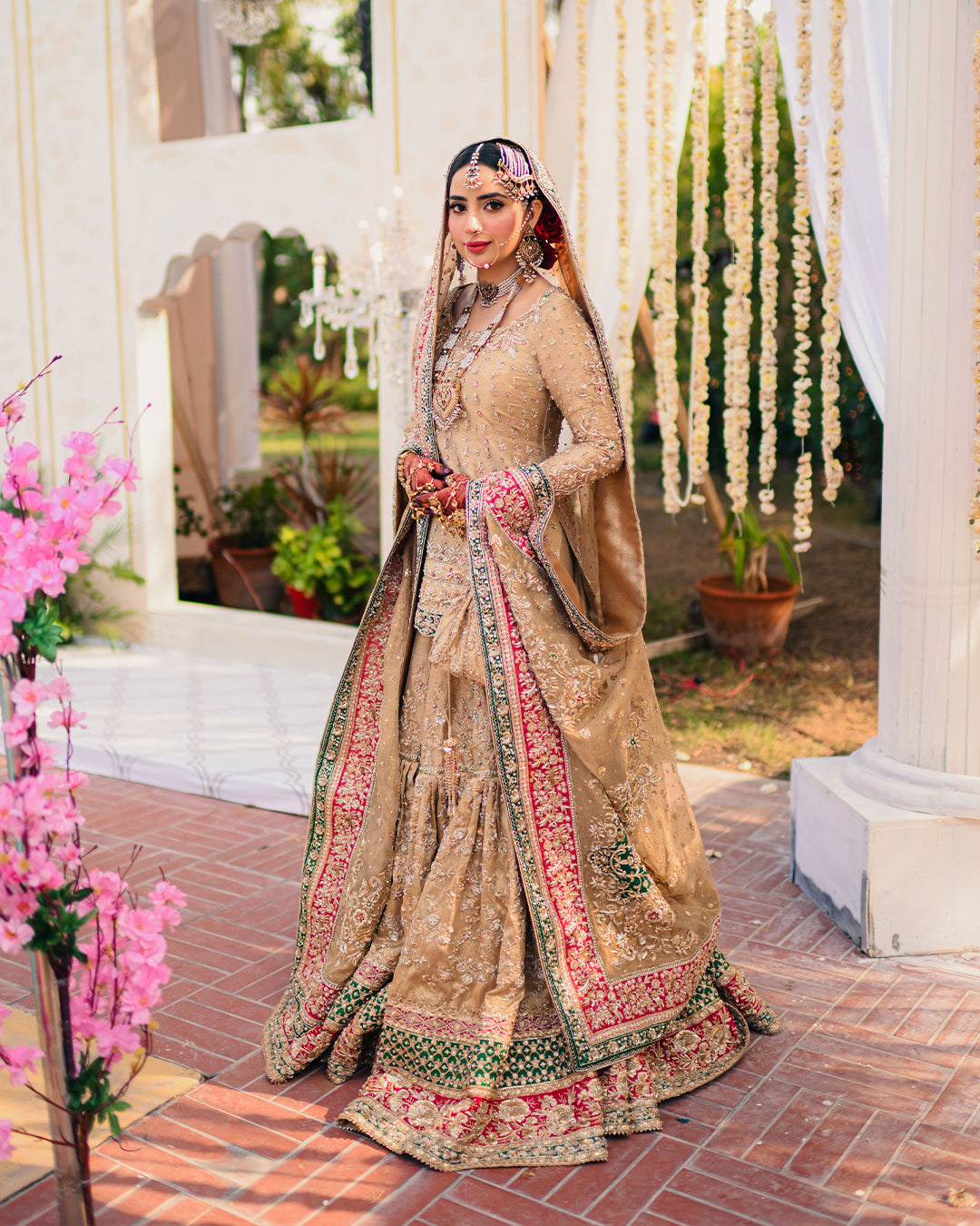 Golden Zardozi Tissue Gharara Set (3-Piece) - Image 1