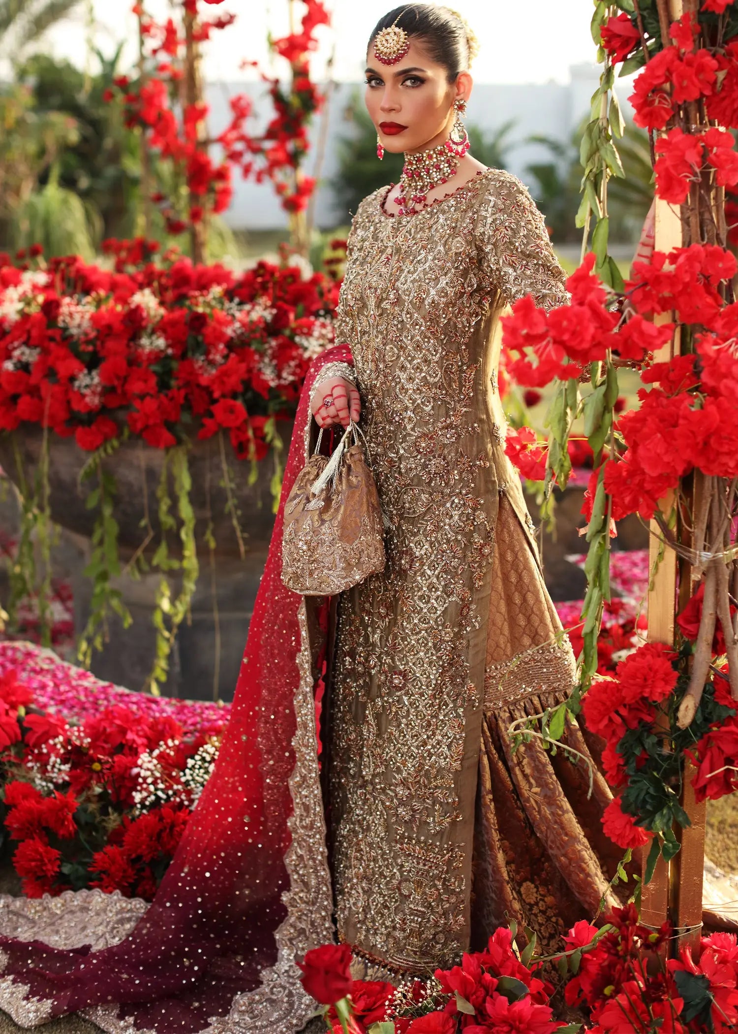 Hazel Gold Zardozi Tissue Bridal Gharara (3-Piece) - Image 2