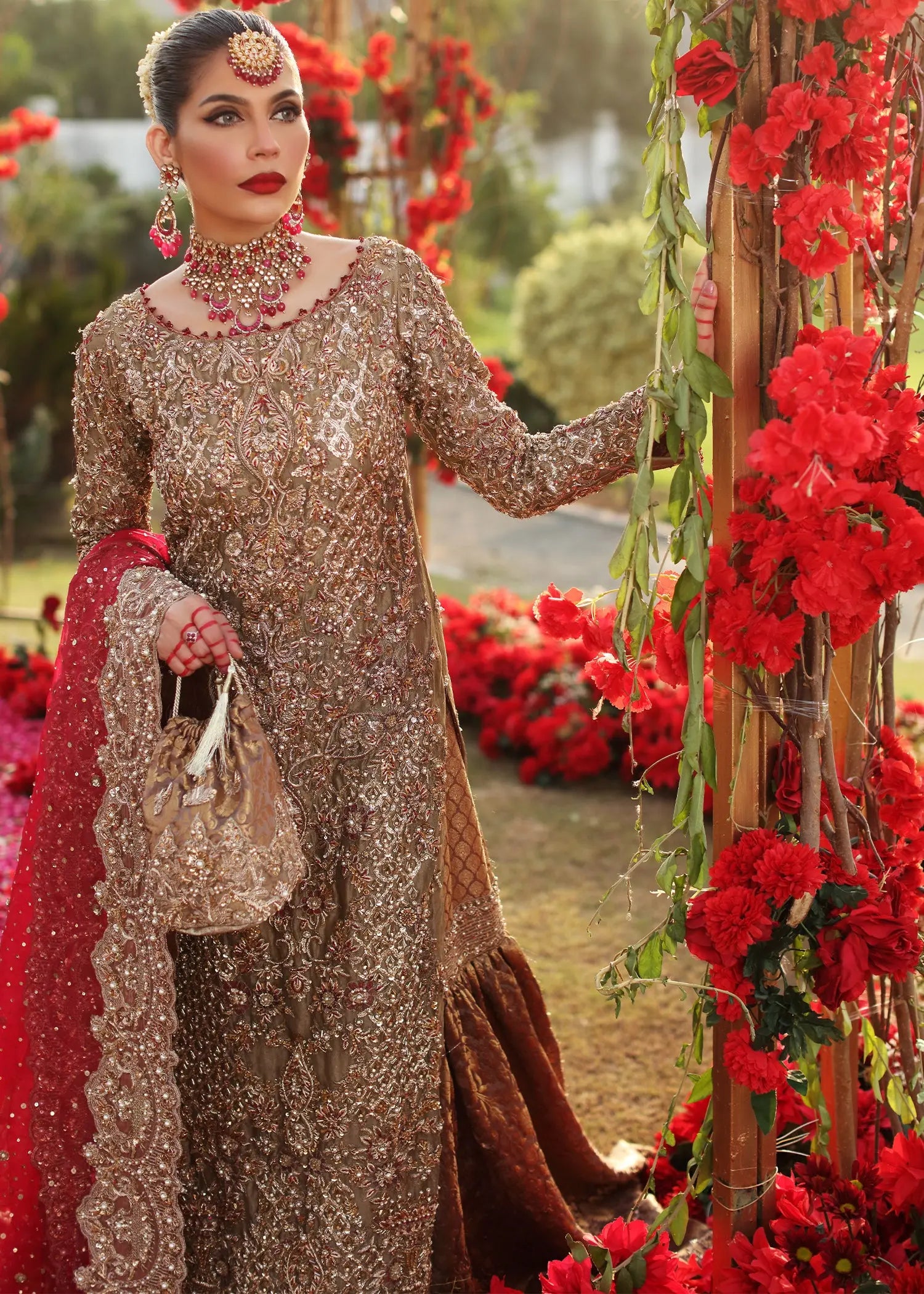 Hazel Gold Zardozi Tissue Bridal Gharara (3-Piece) - Image 3