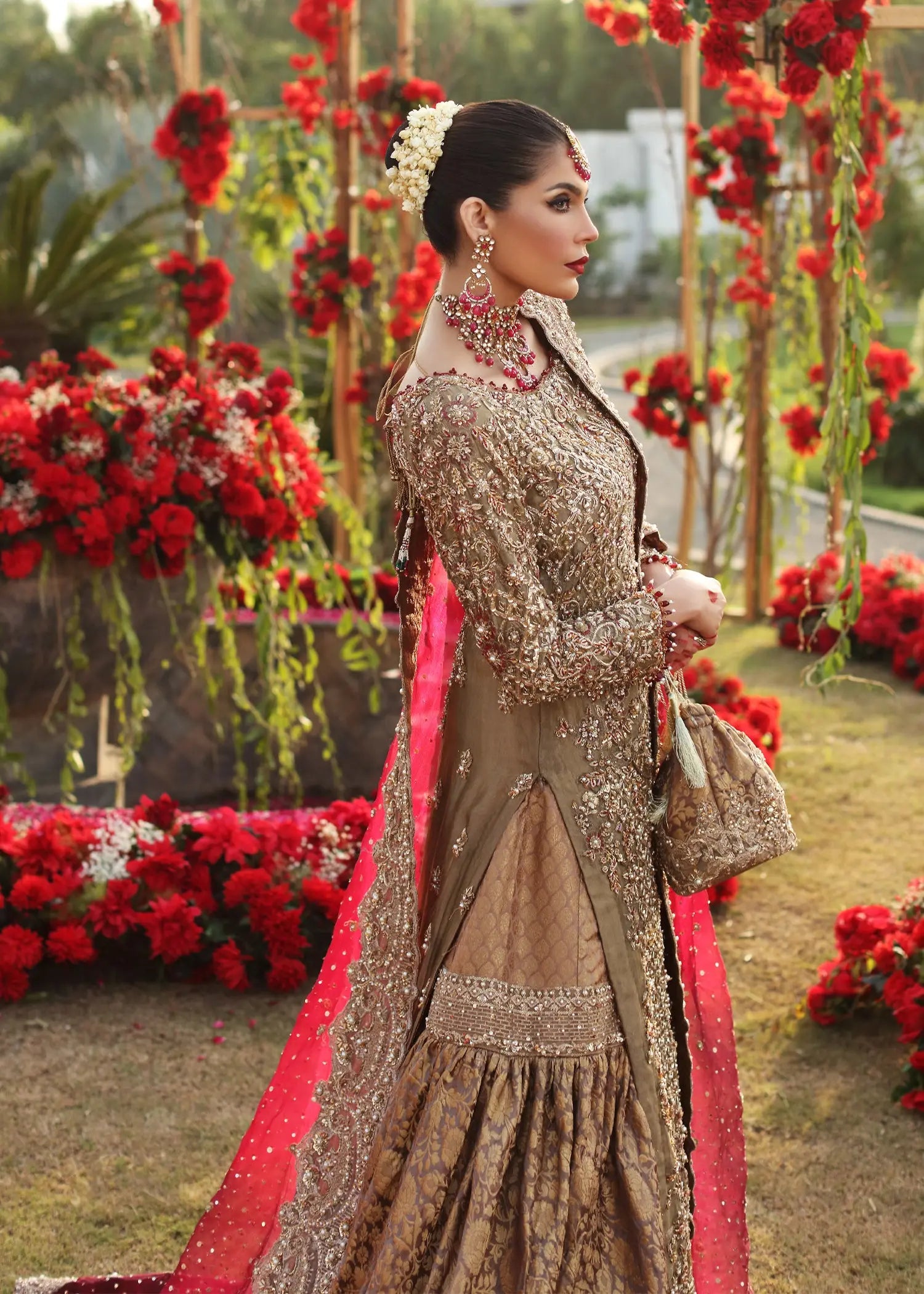 Hazel Gold Zardozi Tissue Bridal Gharara (3-Piece) - Image 4