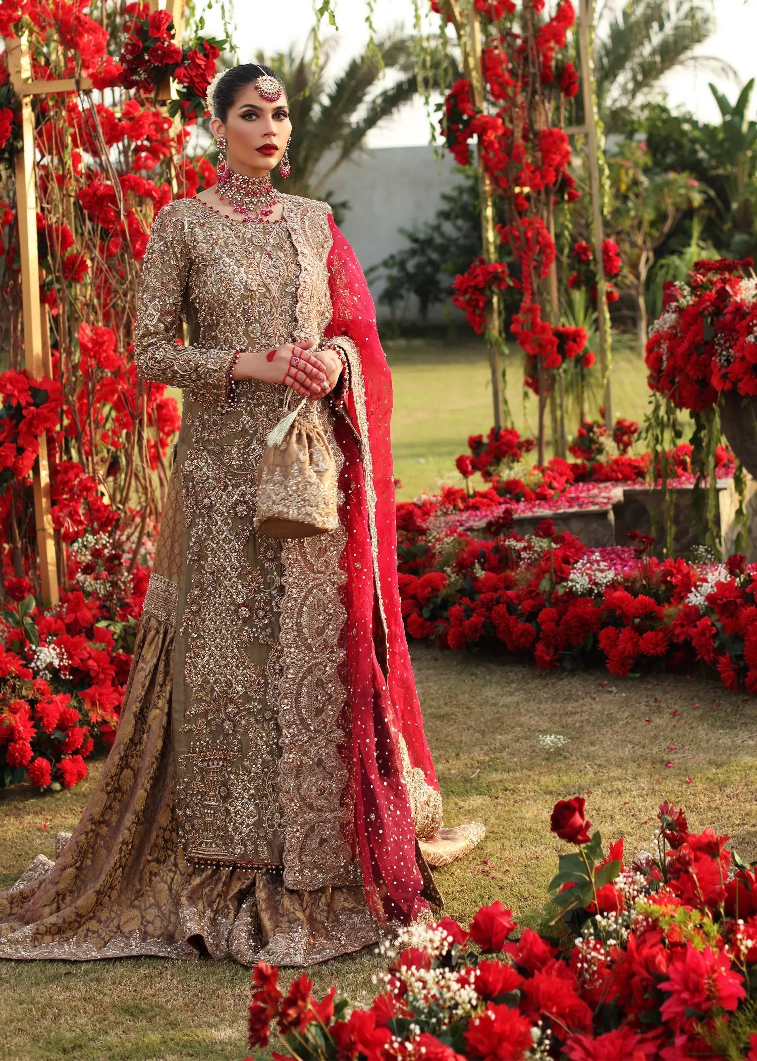 Hazel Gold Zardozi Tissue Bridal Gharara (3-Piece) - Image 5
