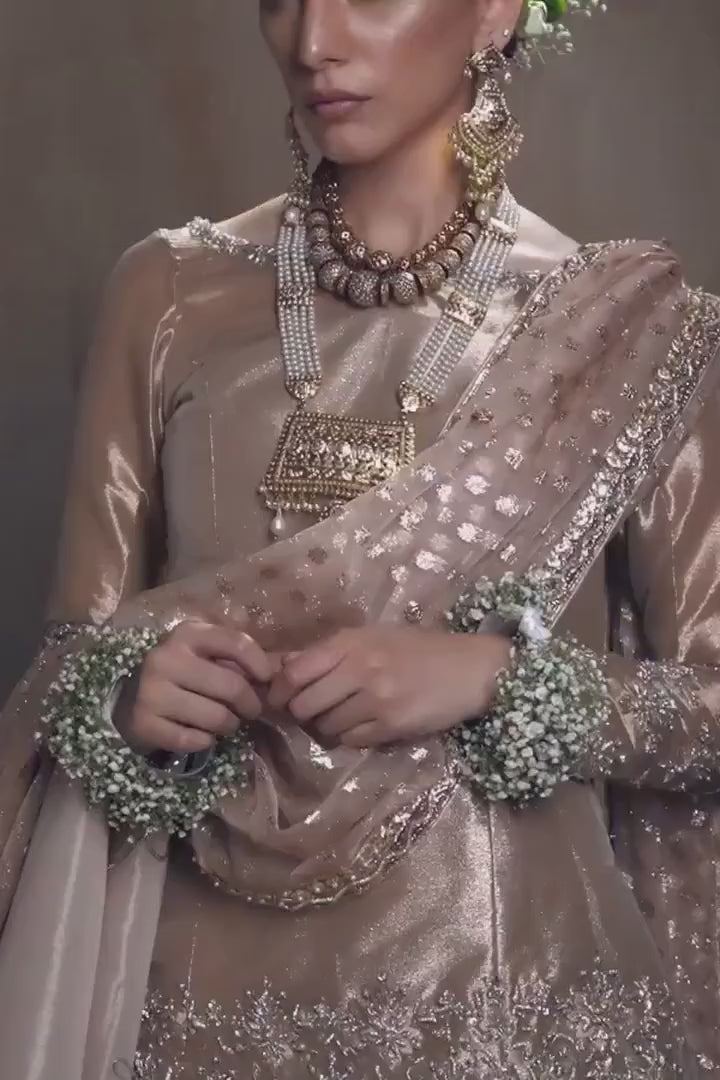 Metallic Gold Zardozi Tissue Bridal Gharara (3-Piece) - Image 5