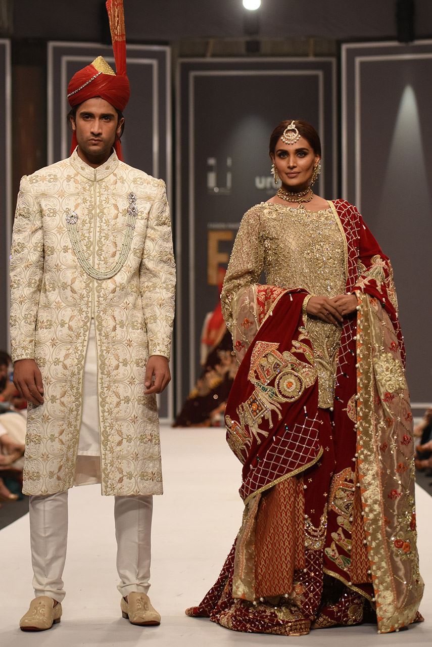 Gold Velvet Swarovski Bridal Gharara (3-Piece) - Image 1