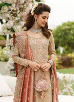 Rose Gold Zari Net Bridal Farshi Gharara (3-Piece) - Image 3