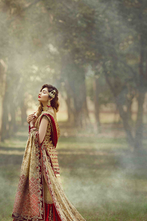 Pakistani Gold Zari Net Bridal Gharara Set (3-Piece) - Image 4