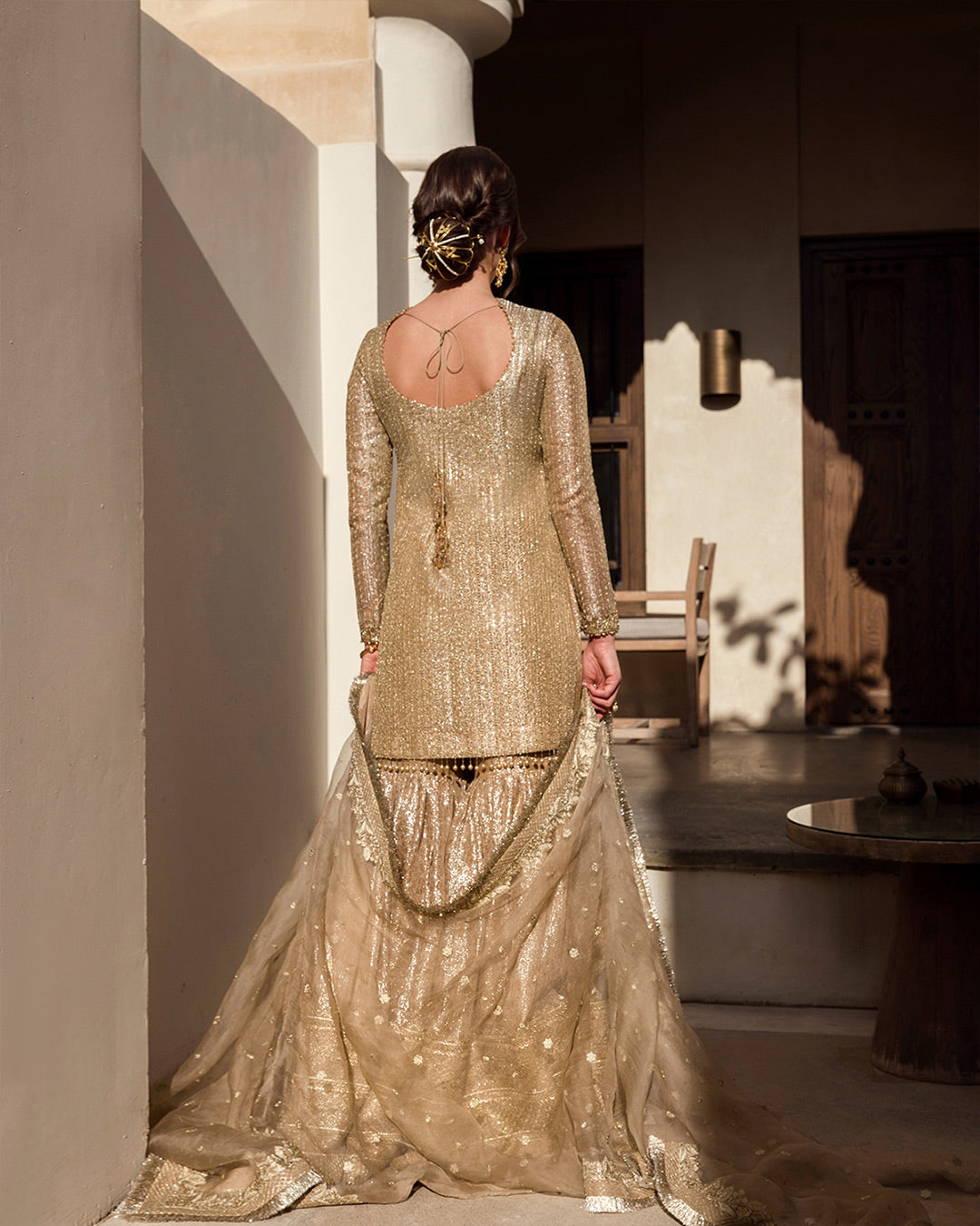 Gold Zari Net Bridal Gharara Set (3-Piece) - Image 2