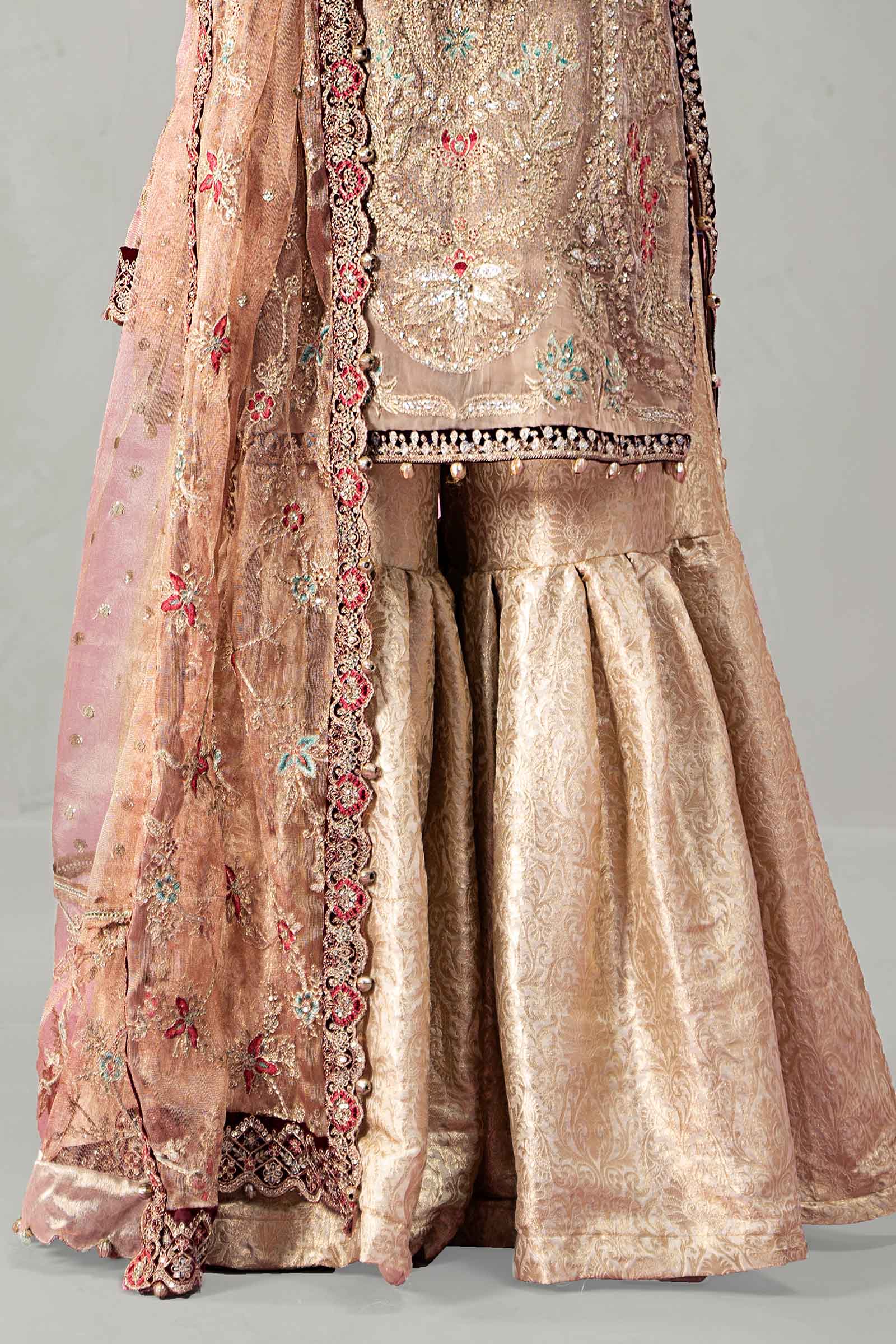 Pakistani Golden Zari Net Embroidered Gharara Set (3-Piece) - Image 4