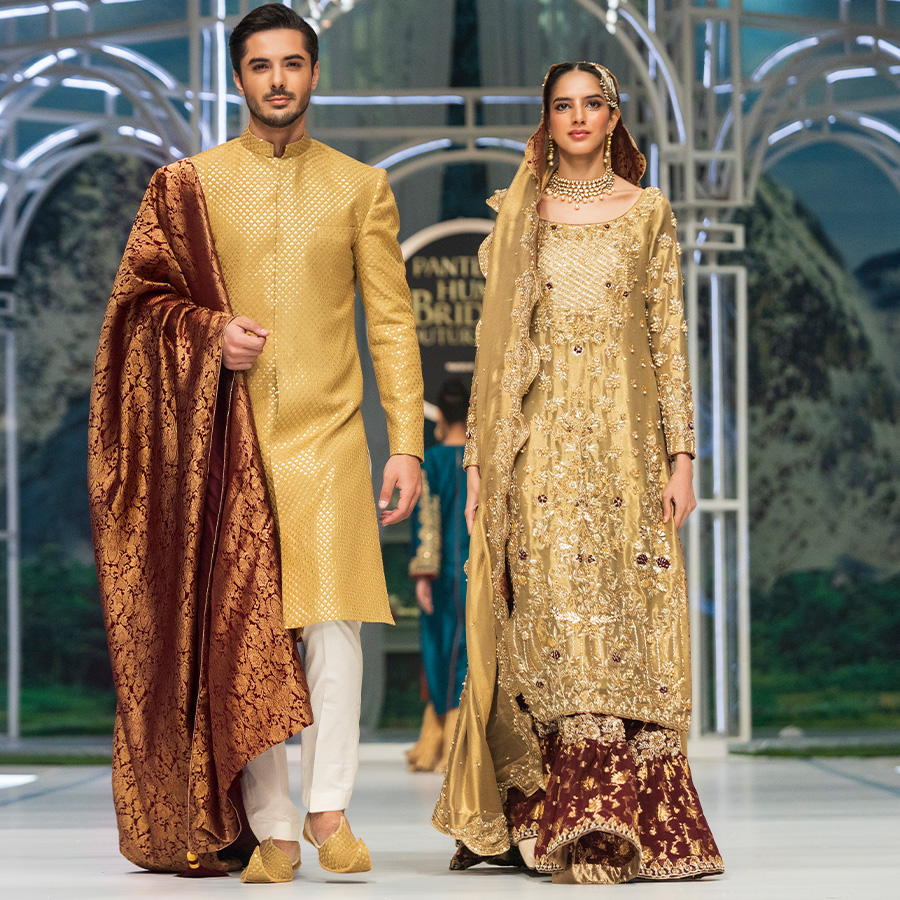 Olive Gold Embellished Zari Tissue Bridal Gharara (4-Piece) - Image 2