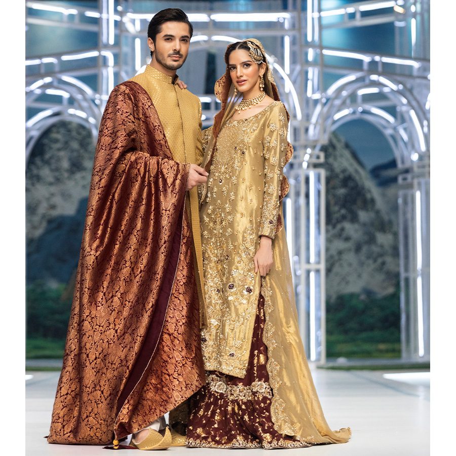 Olive Gold Embellished Zari Tissue Bridal Gharara (4-Piece) - Image 4